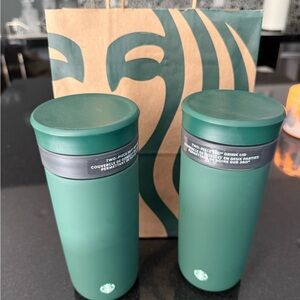 Starbucks Matte Green Travel Tumblers - Deep Green Set of 2